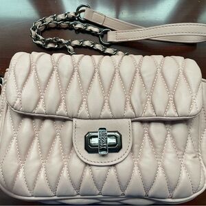Badgley Mischka Quilted Blush Pink Flap Bag with Chain Strap